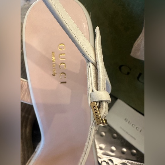 Authentic!! Gucci Lifford Calfskin Platform Wedge 40+ Mystic White - Picture 5 of 14